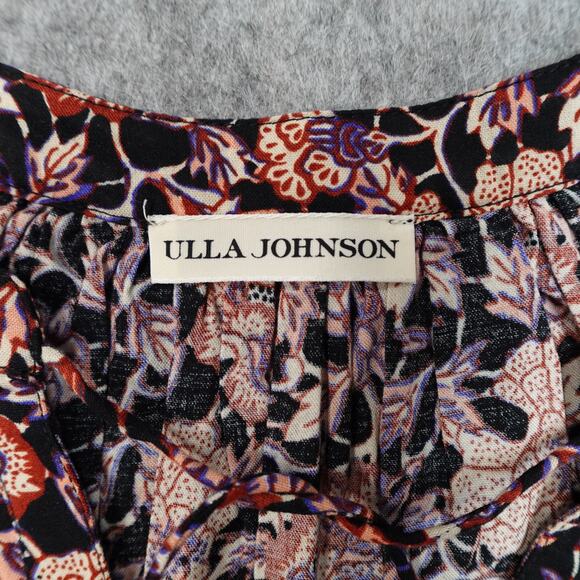 Ulla Johnson Top Womens 2 Evie Blouse Midnight Floral Puff Sleeve V-Neck - Picture 5 of 12